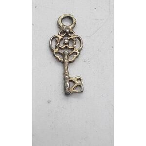 Vtg Charm Pendant Ornate Skeleton Key Filigree Gold Wash New Home Key to Life